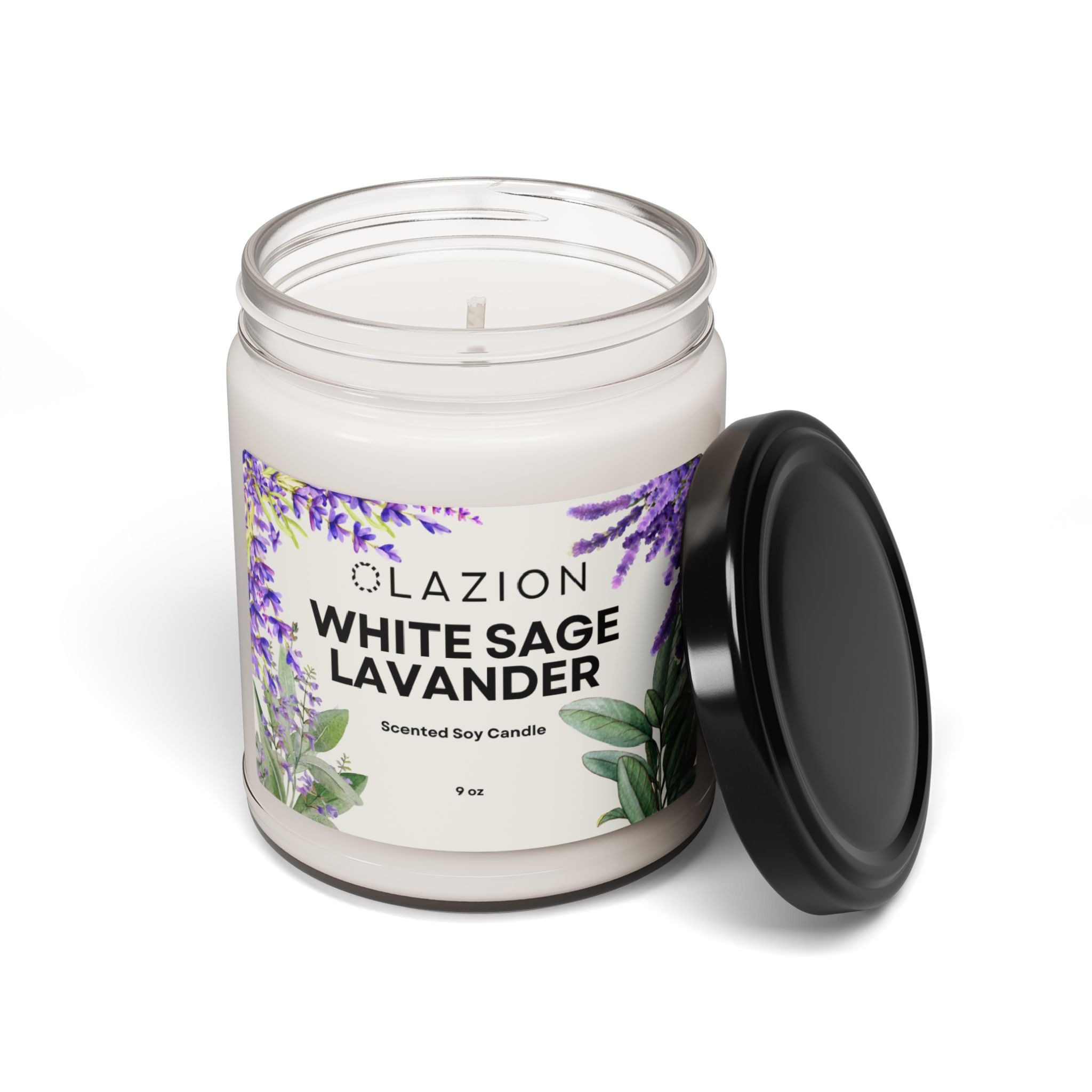 White Sage + Lavender Scented Soy Candle, 9oz